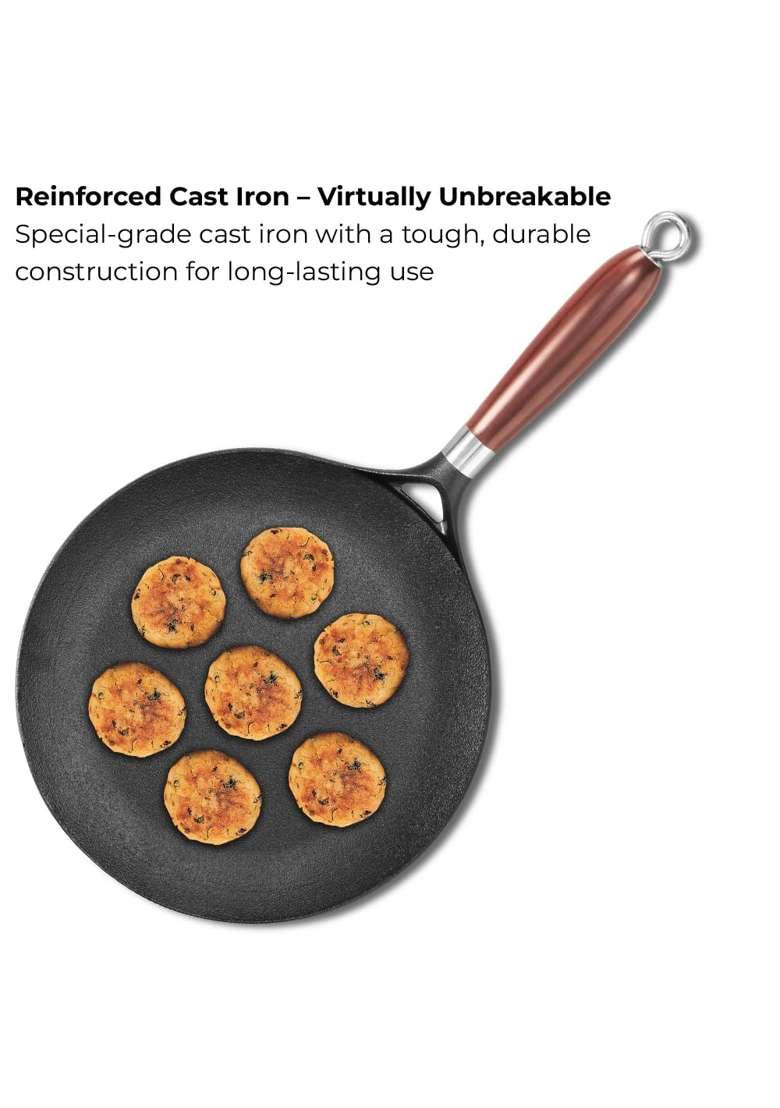 Hawkins Futura Reinforced Cast Iron Tava Flat Griddle | 26 cm | 10.2 Inch | Induction Compatible | Pre-Seasoned - Indya