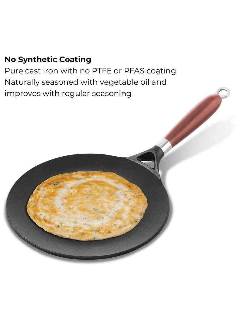 Hawkins Futura Reinforced Cast Iron Tava Flat Griddle | 26 cm | 10.2 Inch | Induction Compatible | Pre-Seasoned - Indya