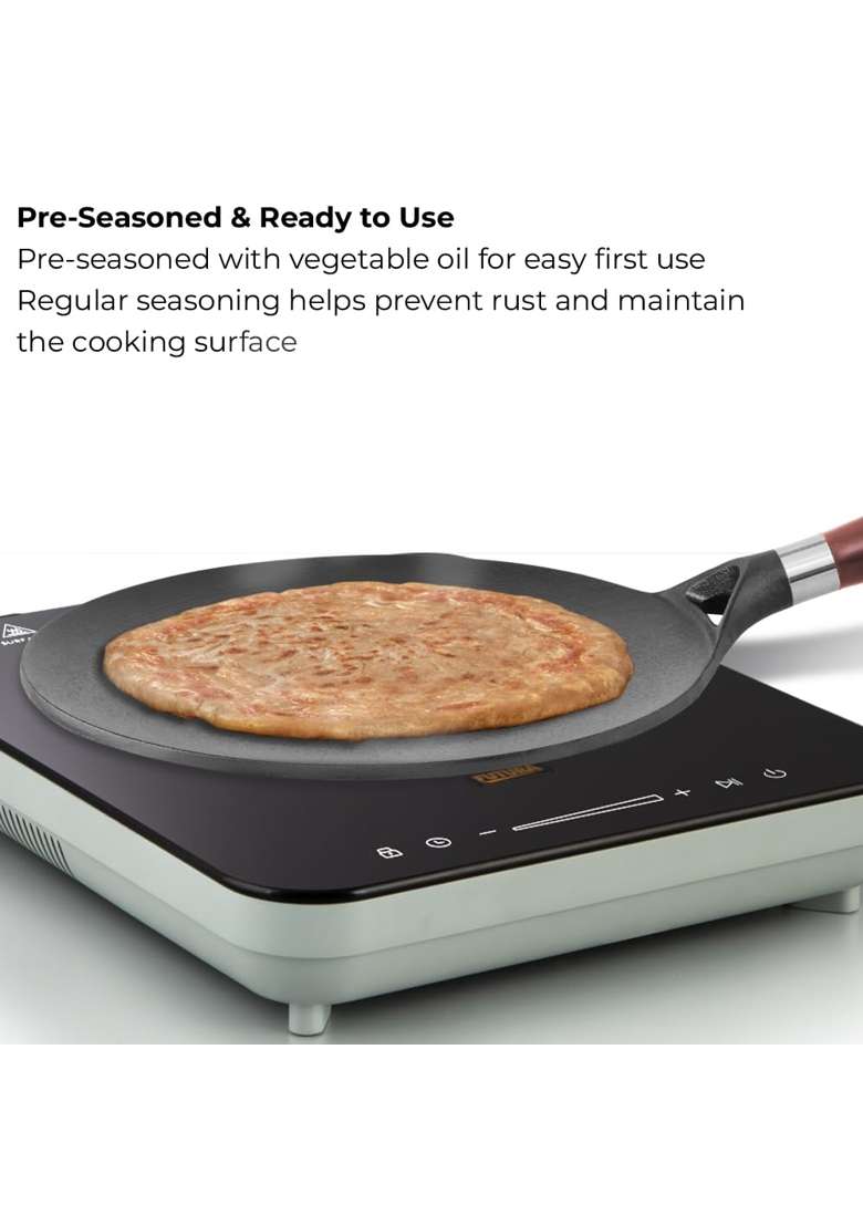 Hawkins Futura Reinforced Cast Iron Tava Flat Griddle | 26 cm | 10.2 Inch | Induction Compatible | Pre-Seasoned - Indya