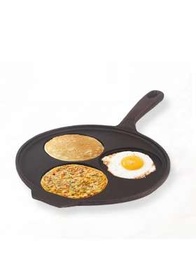 The Indus Valley Pre-Seasoned Cast Iron Uttapam Tawa Flat Griddle | 23 cm | 9.1 Inch | Induction Compatible | Non-Toxic | Non-Stick