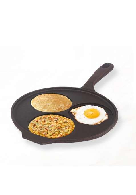 The Indus Valley Pre-Seasoned Cast Iron Uttapam Tawa Flat Griddle | 23 cm | 9.1 Inch | Induction Compatible | Non-Toxic | Non-Stick