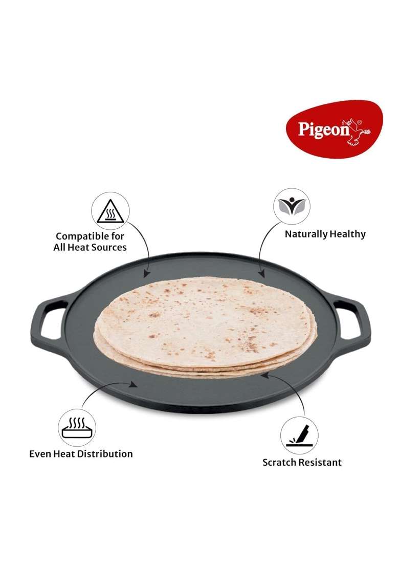 Pigeon Long Lasting Cast Iron Flat Tawa Flat Griddle | Non-Stick - Indya