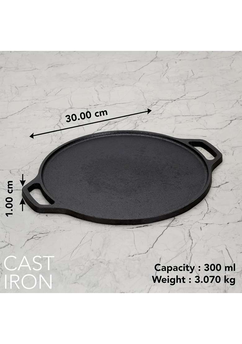 Sumeet Pre Seasoned Heavy Weight Cast Iron Flat Dosa Tawa Dosa Pan | 30 cm | 11.8 Inch | Induction Compatible - Indya