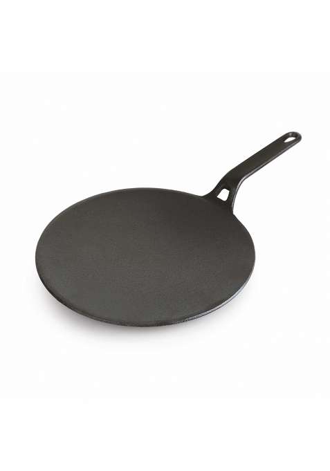 CELLO Ironica Pre-Seasoned Cast Iron Roti Tawa Flat Griddle with Stick Handle | 26 cm | 10.2 Inch | Induction Compatible | Non-Toxic