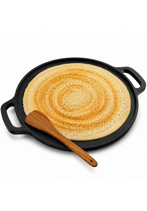 Shopsidex Cast Iron Dosa Tawa Dosa Pan Pre-Seasoned Cast Iron Dosa Tawa | 30 cm | 11.8 Inch | Induction Compatible | Non-Toxic | Non-Stick