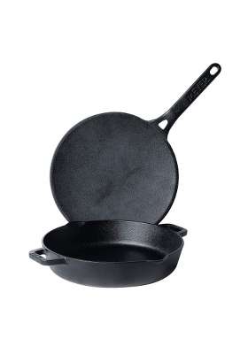 Meyer Pre-Seasoned Cast Iron Tawa Flat Griddle Cookware Set | 26 cm | 10.2 Inch | 2-Piece Set