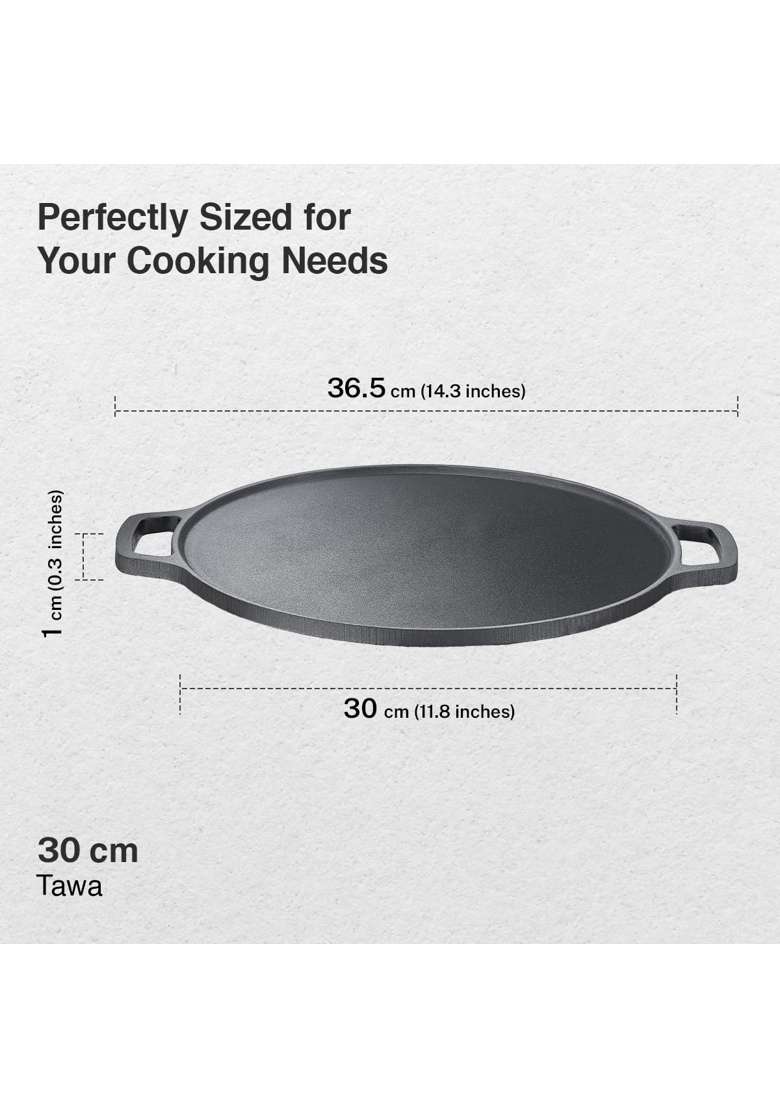 Prestige Neocast Flo Smooth Finish Cast Iron Dosa Tawa Dosa Pan Black | 30 cm | 11.8 Inch | Induction Compatible - Indya