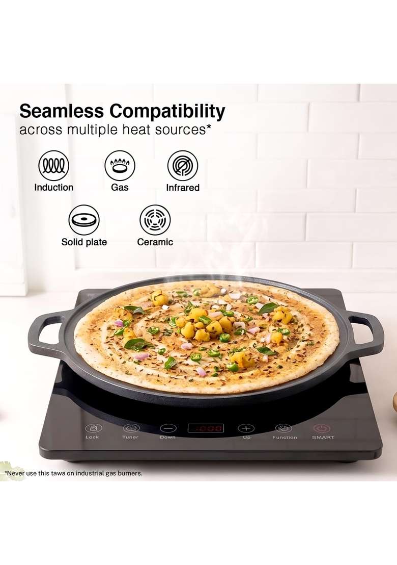 Prestige Neocast Flo Smooth Finish Cast Iron Dosa Tawa Dosa Pan Black | 30 cm | 11.8 Inch | Induction Compatible - Indya