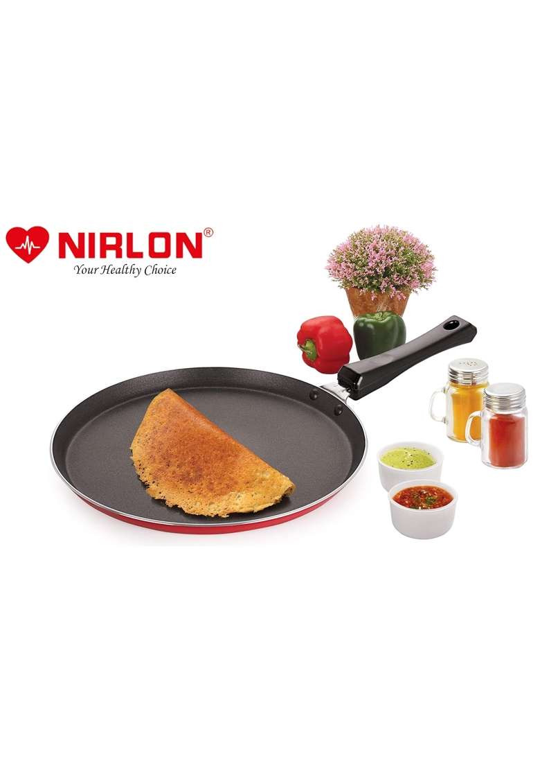 NIRLON Aluminum Non Stick Flat Dosa Tawa Dosa Pan with Bakelite Handle | 24 cm | 9.4 Inch - Indya