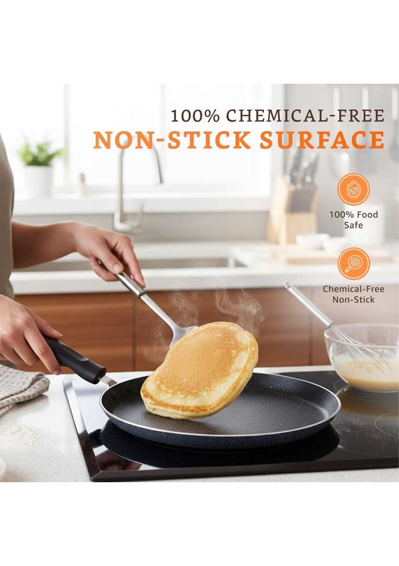 Solimo Amazon Brand Solimo Granite Dosa Tawa Dosa Pan | 30 cm | 11.8 Inch | Induction Compatible | Dishwasher Safe | Non-Stick - Indya