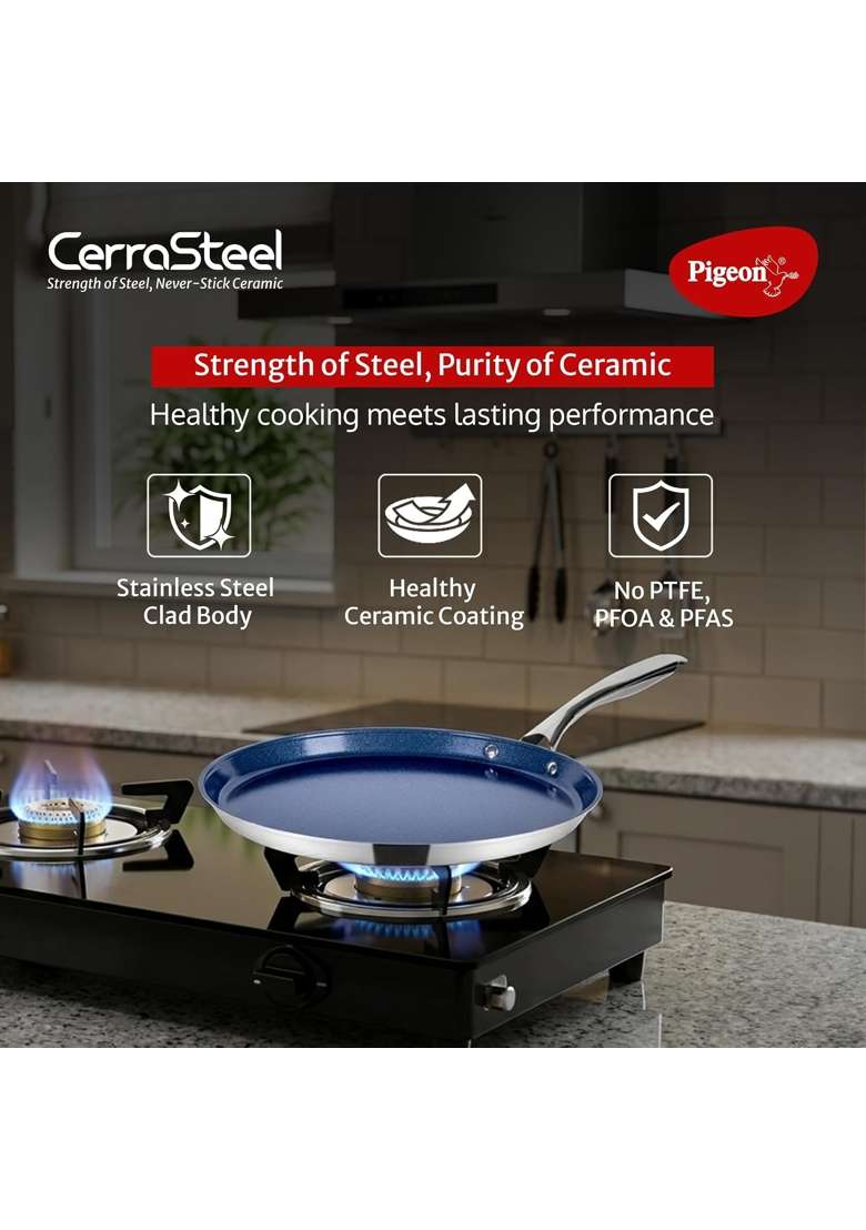 Pigeon Cerrasteel Ceramic Tawa Flat Griddle | 28 cm | 11 Inch | Non-Stick - Indya