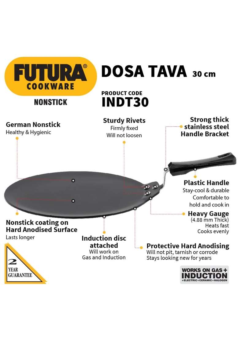 Hawkins Futura Hawkins Dosa Tava Dosa Pan | 30 cm | 11.8 Inch | Induction Compatible | Non-Stick - Indya