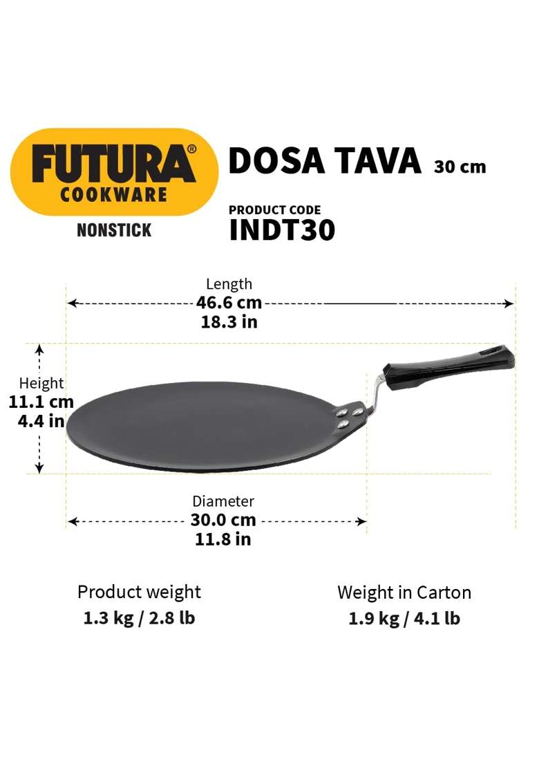 Hawkins Futura Hawkins Dosa Tava Dosa Pan | 30 cm | 11.8 Inch | Induction Compatible | Non-Stick - Indya
