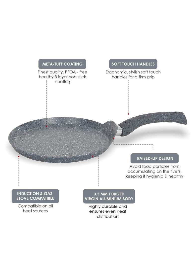 Wonderchef Granite Non-Stick Dosa Tawa Dosa Pan for Kitchen | 26 cm | 10.2 Inch | Induction Compatible | PFOA Free | Non-Toxic - Indya