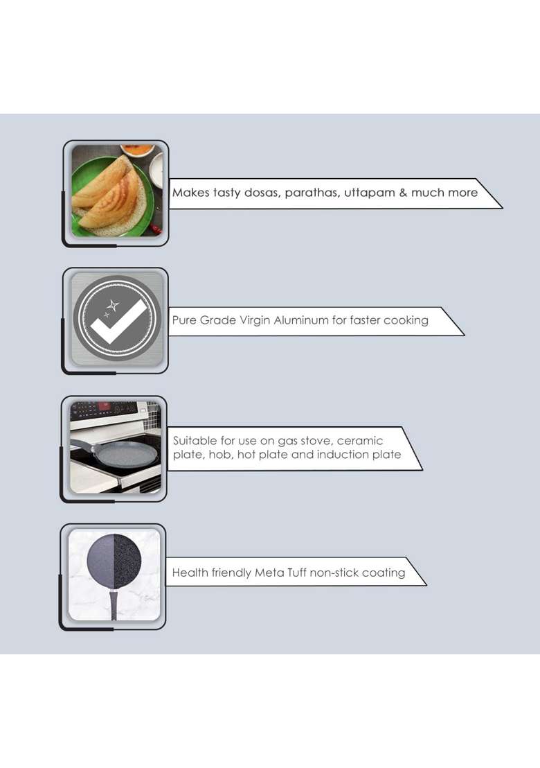 Wonderchef Granite Non-Stick Dosa Tawa Dosa Pan for Kitchen | 26 cm | 10.2 Inch | Induction Compatible | PFOA Free | Non-Toxic - Indya