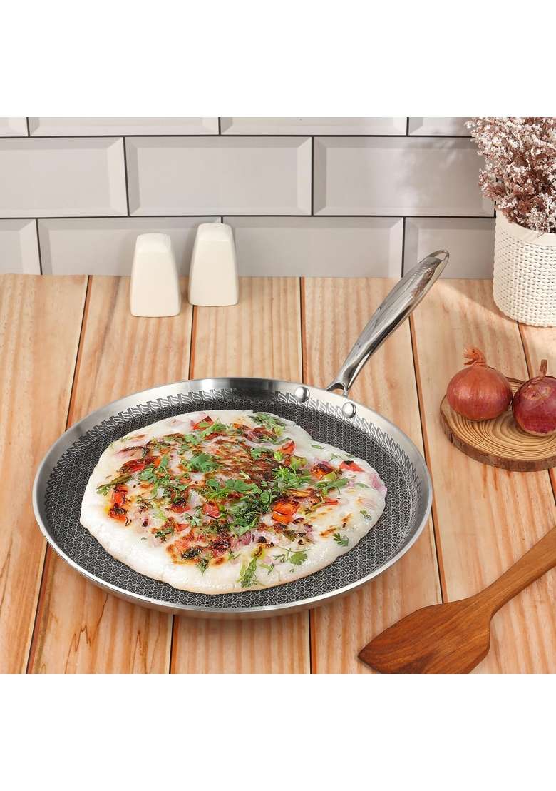 Vinod SAS Pro Platinum Triply Stainless Steel Hybrid Non Stick Dosa Tawa Dosa Pan | 28 cm | 11 Inch | Induction Compatible | PFOA Free - Indya