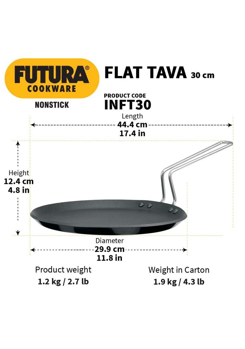 Hawkins Futura Induction Compatible Nonstick Flat Tava Flat Griddle | 30 cm | 11.8 Inch - Indya
