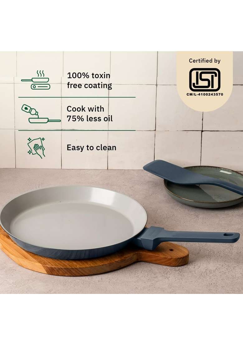 Ember Cookware Arcilla Ceramic Non Stick Tawa Flat Griddle | 28 cm | 11 Inch | Non-Toxic - Indya