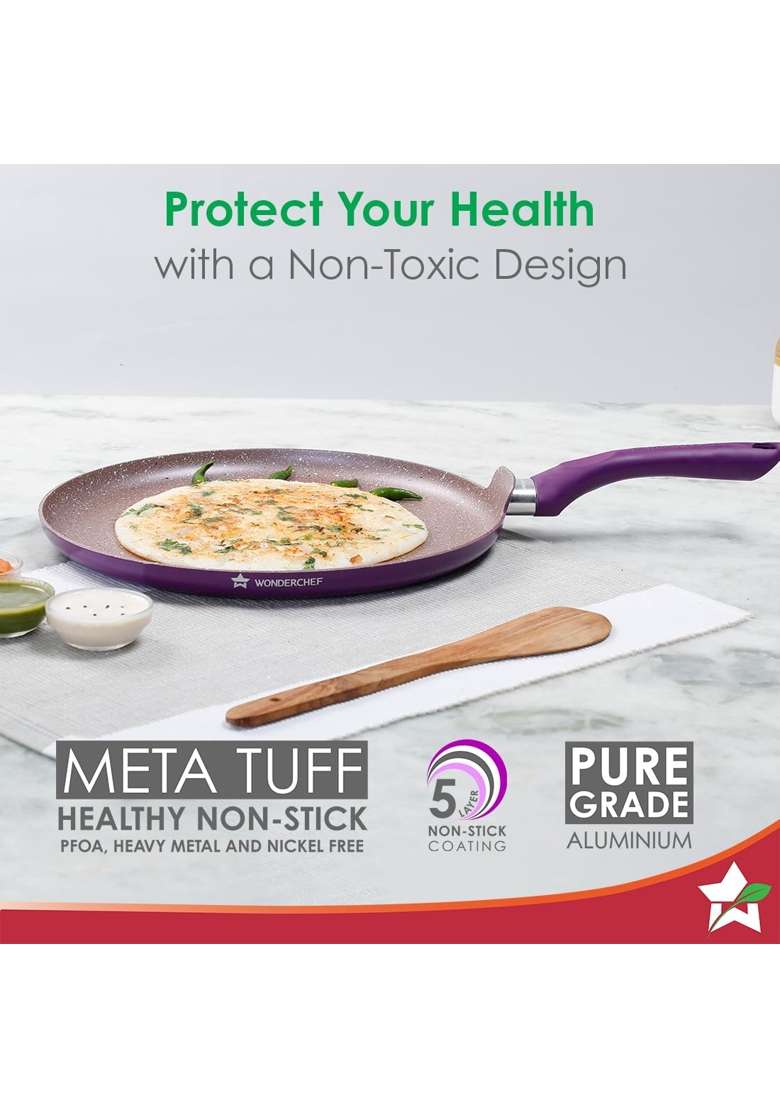 Wonderchef Royal Velvet Non-Stick Dosa Tawa Dosa Pan for Kitchen | 28 cm | 11 Inch | Induction Compatible | PFOA Free | Non-Toxic - Indya