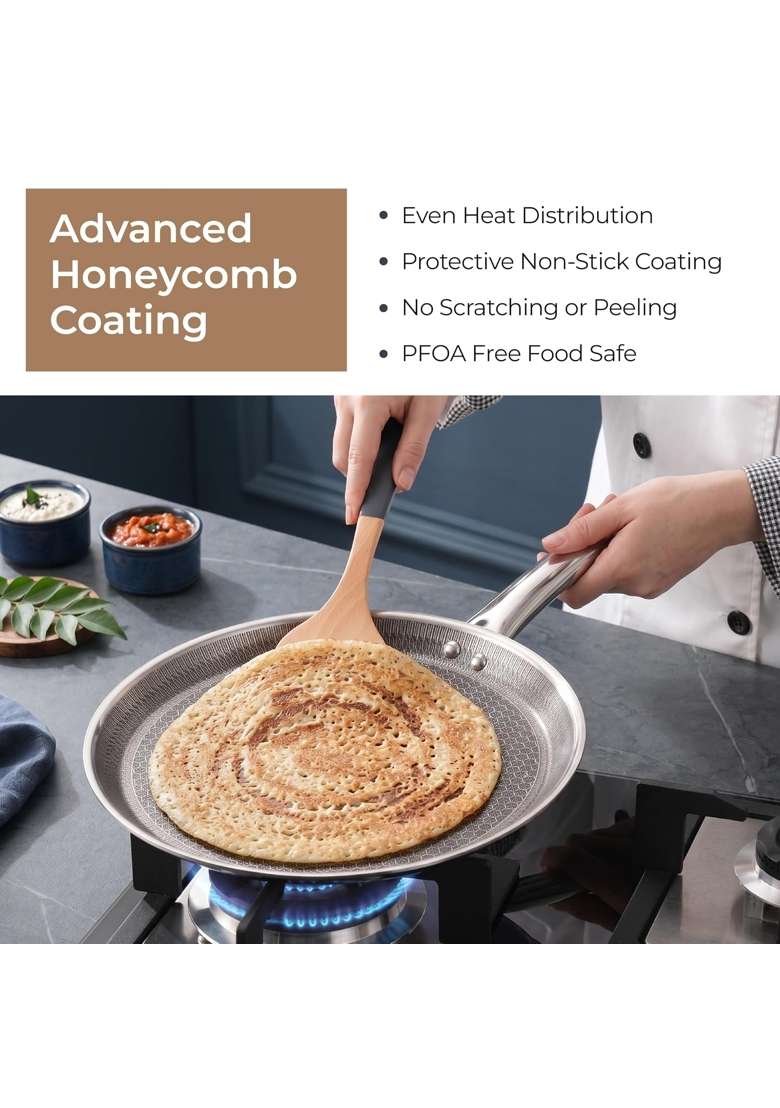 Lifelong Triply Honeycomb Dosa Tawa Dosa Pan for Kitchen | 28 cm | 11 Inch | Induction Compatible | Non-Stick - Indya