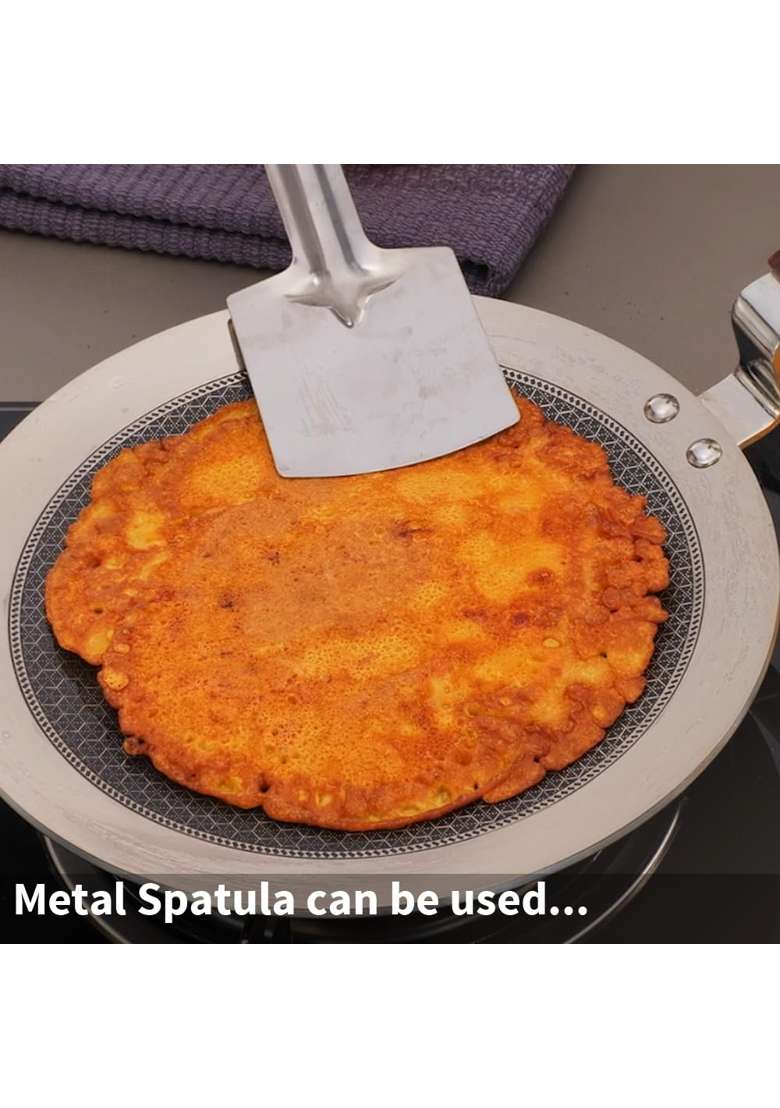 Hawkins Paratha Tava Flat Griddle Triply Stainless Steel Shielded Nonstick Tawa with Rosewood Handle | 24 cm | 9.4 Inch | Induction Compatible - Indya