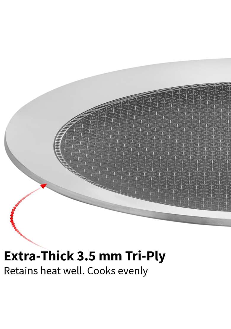 Hawkins Paratha Tava Flat Griddle Triply Stainless Steel Shielded Nonstick Tawa with Rosewood Handle | 24 cm | 9.4 Inch | Induction Compatible - Indya