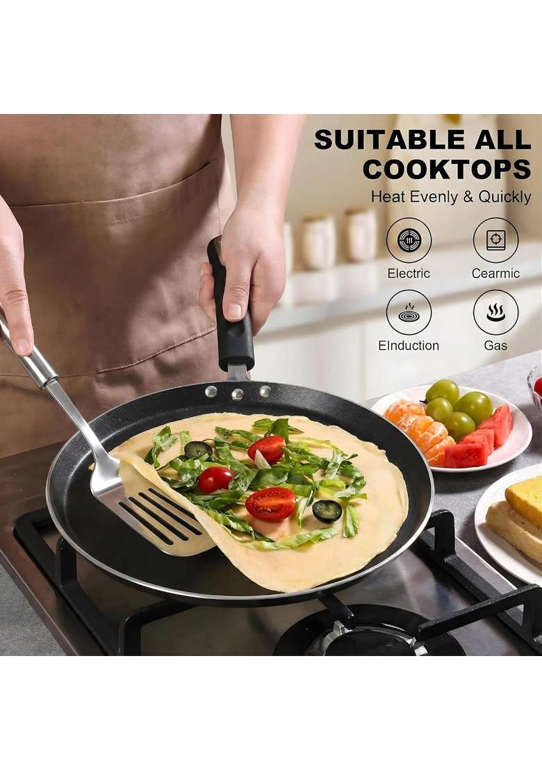 Vinod Hanos Hard Anodised Non Stick Dosa Tawa Dosa Pan | 30 cm | 11.8 Inch | Induction Compatible | PFOA Free - Indya