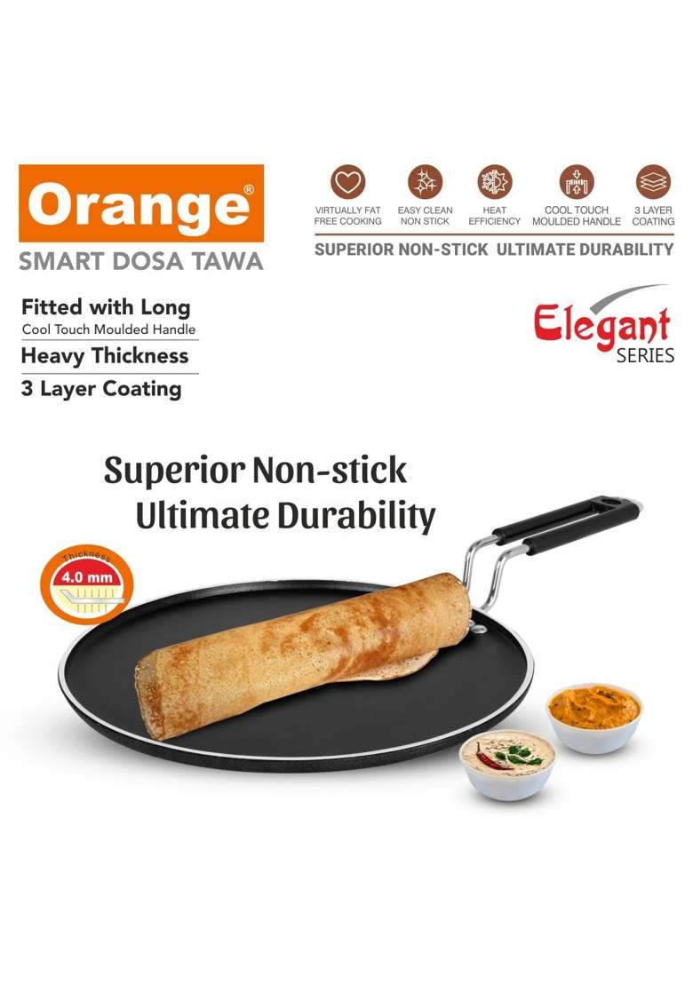 Orange Aluminium Non-Stick Smart Dosa Tawa Dosa Pan Flat Tawa Paratha Uttapam Tawa | 29.5 cm | 11.6 Inch - Indya
