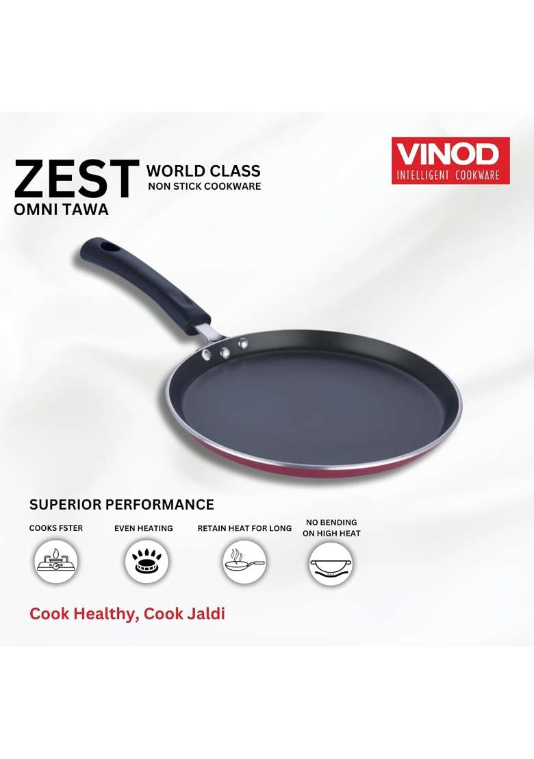 Vinod Zest Aluminium Non Stick Dosa Omni Tawa Flat Griddle | 25 cm | 9.8 Inch | Induction Compatible | Non-Toxic - Indya