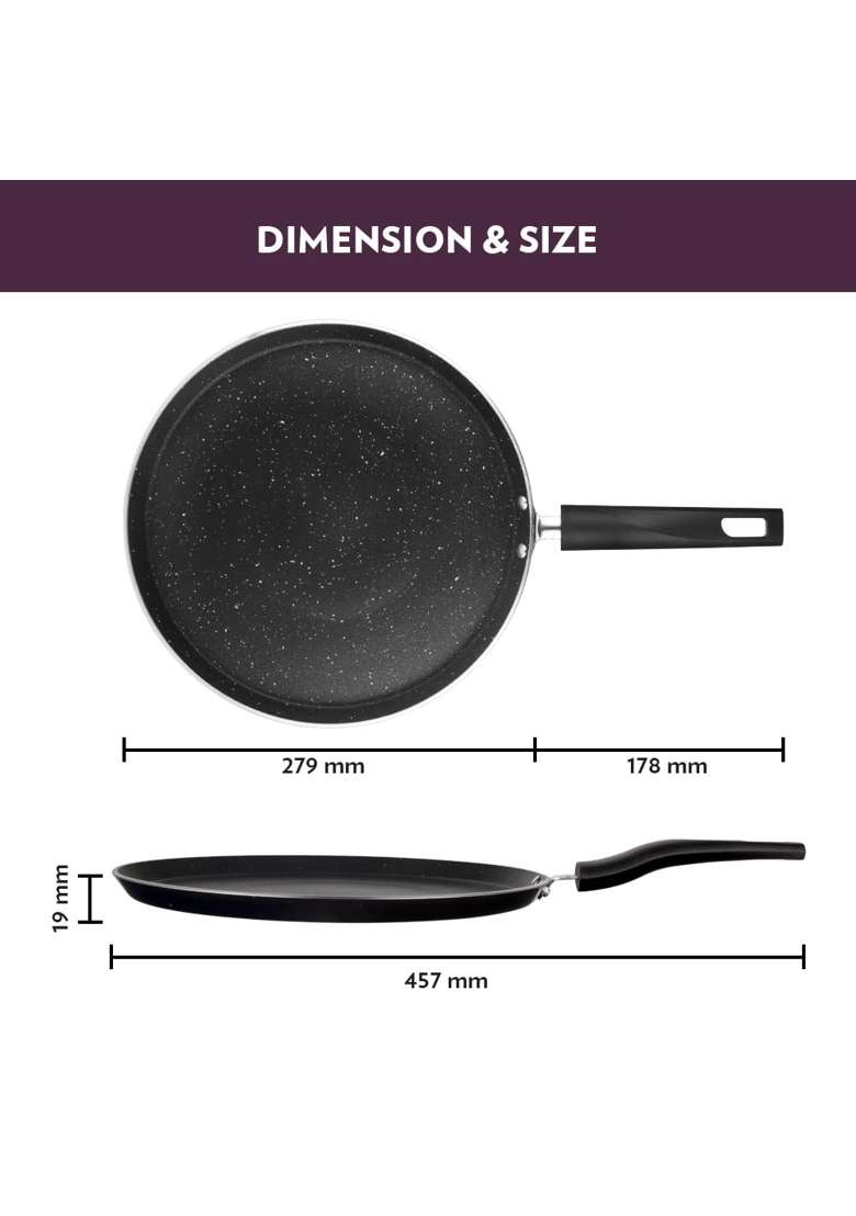 Borosil Granito Non-Stick Aluminium Flat Tawa Flat Griddle | 28 cm | 11 Inch | Induction Compatible - Indya