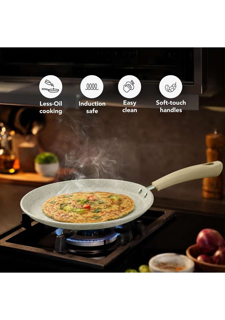 MILTON Pro cook Induction Cookware and Gas Friendly Ceramic Non-Stick Omni Tawa Flat Griddle | 26 cm | 10.2 Inch | PFOA Free - Indya