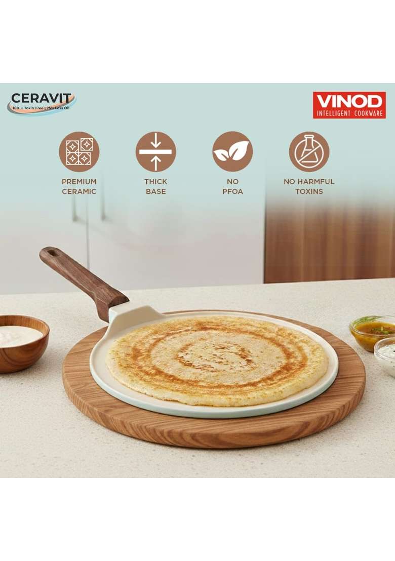 Vinod Ceravit Ceramic Non Stick Dosa Tawa Dosa Pan | 27 cm | 10.6 Inch | Induction Compatible | PFOA Free | Non-Toxic - Indya