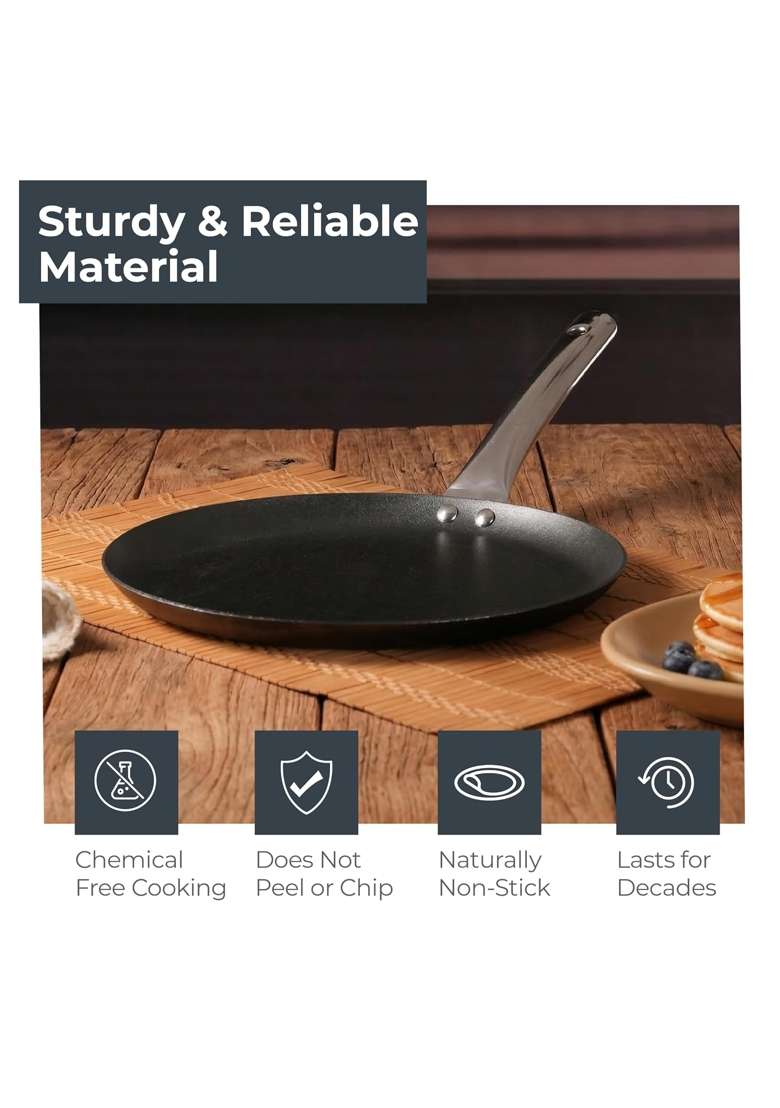 Lifelong Carbon Steel Iron | 26 cm | 10.2 Inch | Induction Compatible | Non-Stick - Indya