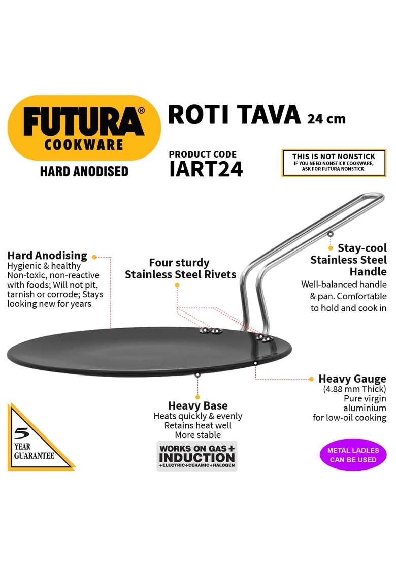 Hawkins Futura Roti Tava Flat Griddle | 24 cm | 9.4 Inch | Induction Compatible - Indya