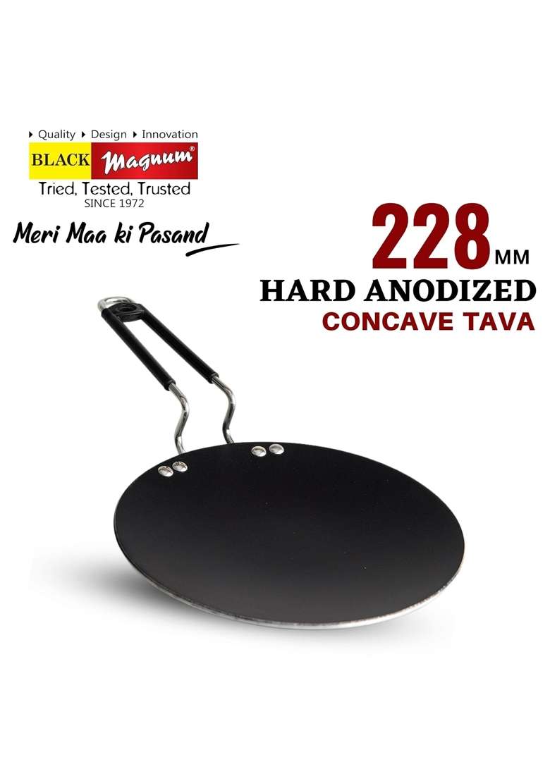 Black Magnum Pro IBTE-5 Hard Anodised Concave Tawa Flat Griddle Diameter | 22.8 cm | 9 Inch | Induction Compatible | Non-Stick - Indya