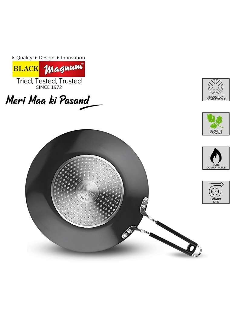 Black Magnum Basics IBTE-5 Hard Anodised Concave Tawa Flat Griddle Diameter | 23 cm | 9.1 Inch | Induction Compatible | Non-Stick - Indya