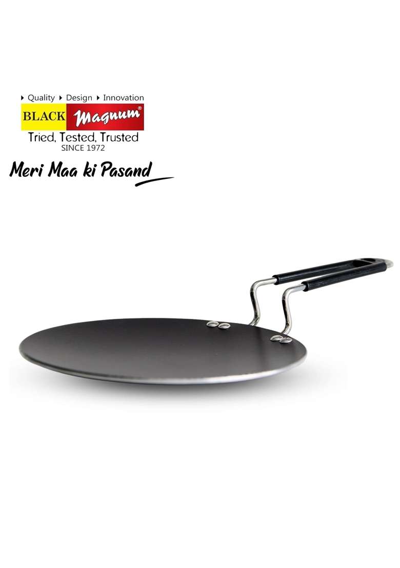 Black Magnum Basics IBTE-5 Hard Anodised Concave Tawa Flat Griddle Diameter | 23 cm | 9.1 Inch | Induction Compatible | Non-Stick - Indya