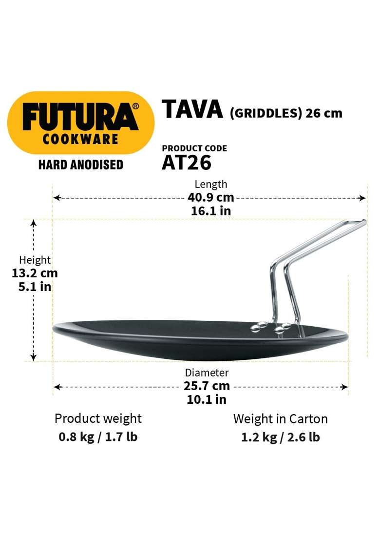 Hawkins Futura Hard Anodised Tawa Flat Griddle | 3 L | 3.2 Qt | 26 cm | 10.2 Inch - Indya