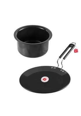 LAZYwindow Hard Anodised Roti Tawa Flat Griddle and Tope Cookware Set | Induction Compatible