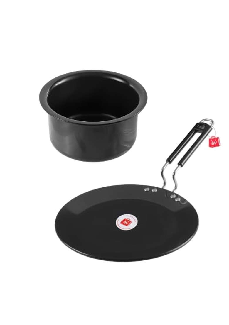 LAZYwindow Hard Anodised Roti Tawa Flat Griddle and Tope Cookware Set | Induction Compatible - Indya