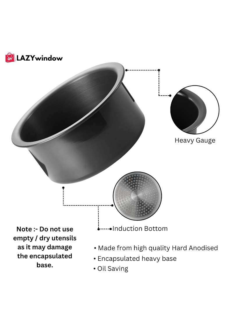 LAZYwindow Hard Anodised Roti Tawa Flat Griddle and Tope Cookware Set | Induction Compatible - Indya