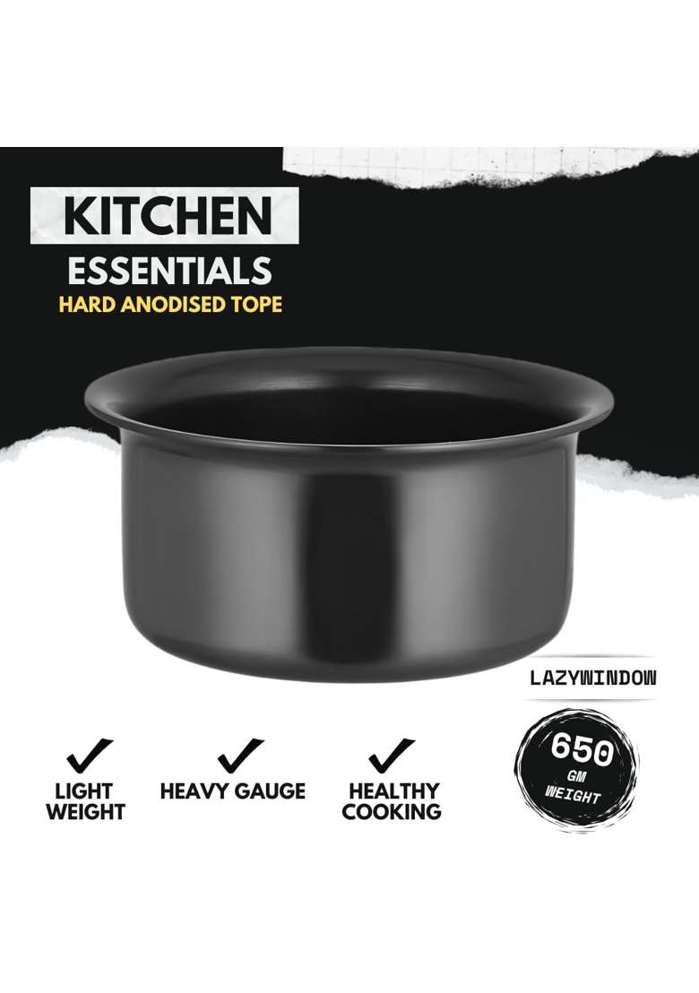 LAZYwindow Hard Anodised Roti Tawa Flat Griddle and Tope Cookware Set | Induction Compatible - Indya