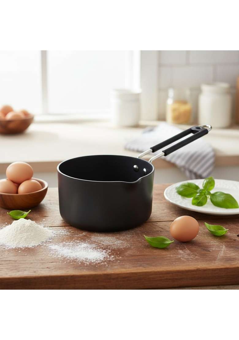 LAZYwindow Hard Anodised Sauce Pan and Roti Tawa Flat Griddle Set | Pack of 2 - Indya