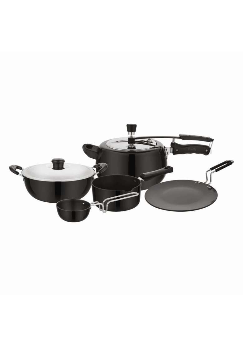 Chakmak Symphony Hard Anodised Cookware Pcs | 3 L | 3.2 Qt | 10 cm | 3.9 Inch | 6-Piece Set | PFOA Free | With Lid - Indya