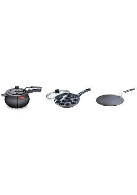 Prestige Svachh Nakshatra Plus Hard Anodised Pressure Handi Cooking Pot and Aluminium Omega Select | 5 L | 5.3 Qt