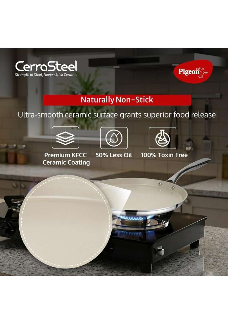 Pigeon Stainless Steel Cerra Steel Clad Ceramic Flat Tawa Flat Griddle - Indya
