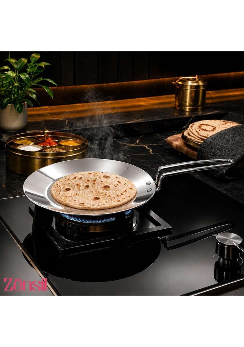 ZENSIL Lumora Triply Stainless Steel Roti Tawa Flat Griddle | 25 cm | 9.8 Inch | Induction Compatible | Heavy Bottom - Indya