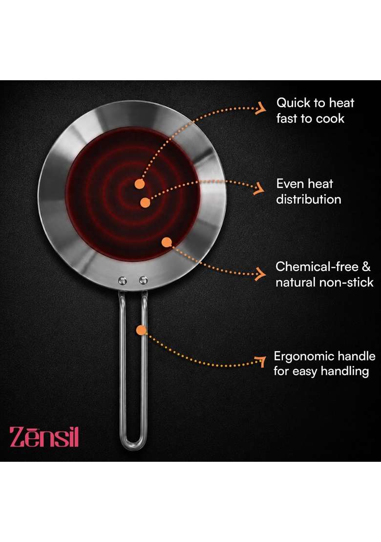 ZENSIL Lumora Triply Stainless Steel Roti Tawa Flat Griddle | 25 cm | 9.8 Inch | Induction Compatible | Heavy Bottom - Indya