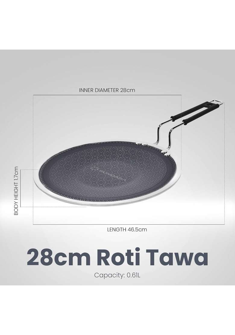 SUNCASA Mitrix Plus 304 Food Grade Triply Stainless Steel Roti Tawa Flat Griddle with Ceramic Coating | 28 cm | 11 Inch | PFOA Free | Non-Toxic - Indya