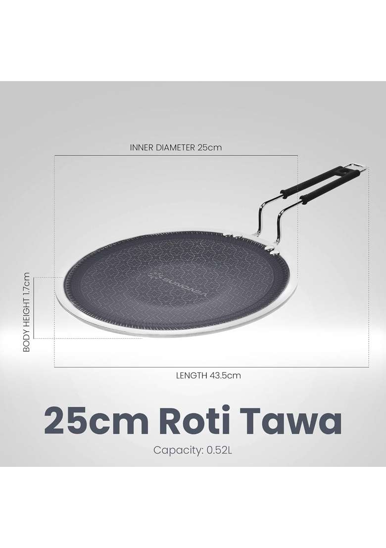 SUNCASA Mitrix Plus 304 Food Grade Triply Stainless Steel Roti Tawa Flat Griddle with Ceramic Coating | 25 cm | 9.8 Inch | PFOA Free | Non-Toxic - Indya
